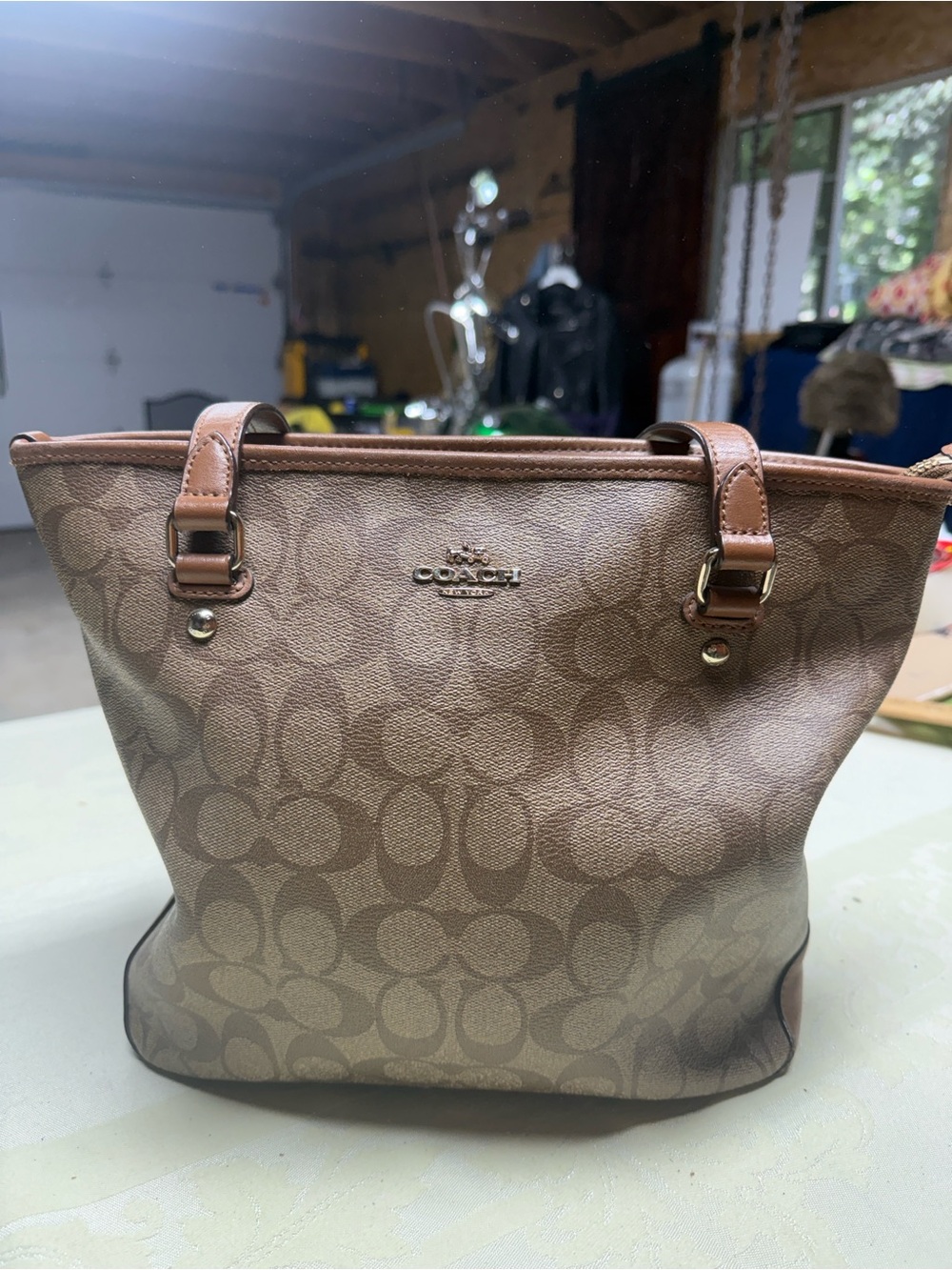 Coach Beige and Brown Signature Canvas Tote